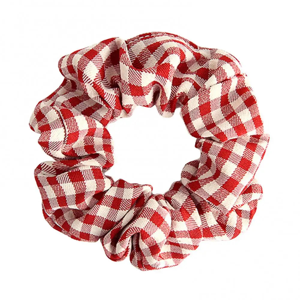 Korean Plaid Pattern Hair Ring Fabric Girl Scrunchie Ponytail Elastic Hairband