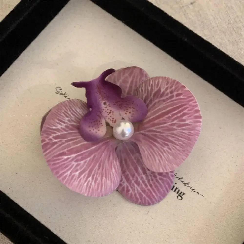 Cute Cloth Flower Hair Clip Pearl Korean Style Orchid Flower Hairpin Female Hair Accessories Duckbill Clip Girl Hair Clip Summer