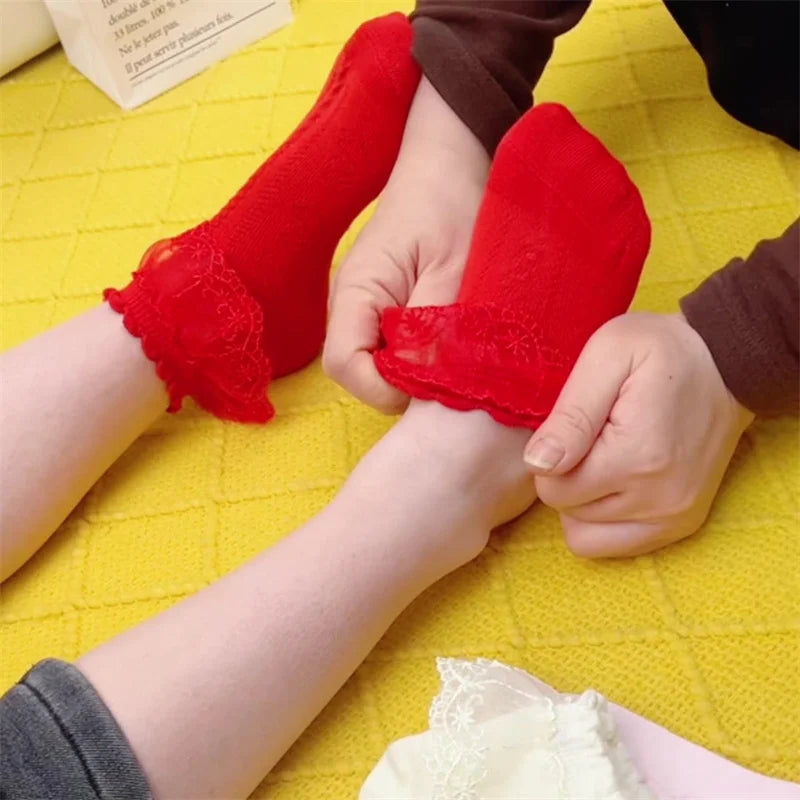 Summer Children's Socks For Girls Mesh Thin Ruffle Lace Princess Kids Elegant Socks Fashion Toddler Baby Dance Sock 1-12Years